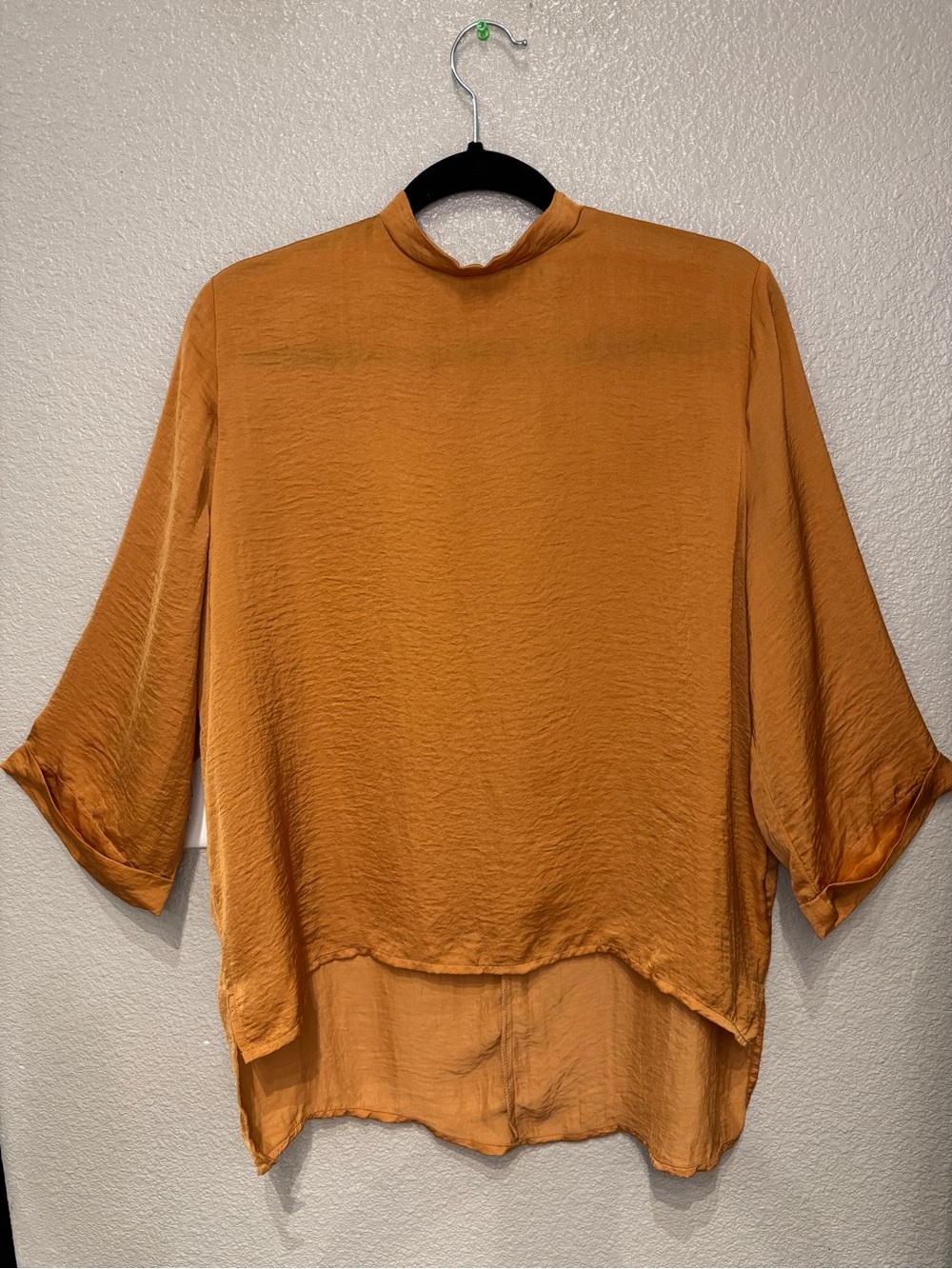 LUCCA Mock Neck Satin Blouse Copper High Low Top Size Large